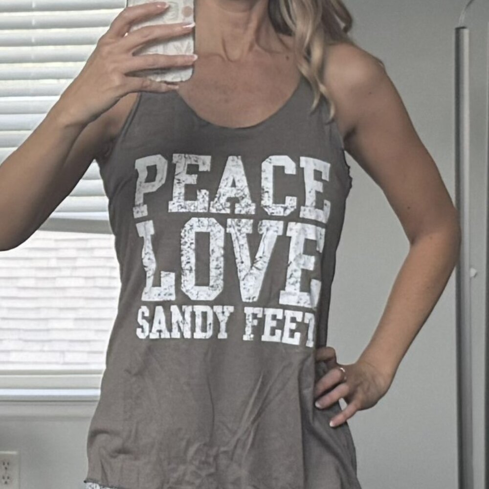 Gray tank size Medium: Peace Love Sandy Feet